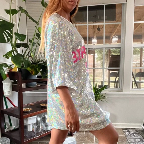 Fashion Nova Birthday B***h Sliver Sequin Mini Dress - Picture 14 of 14